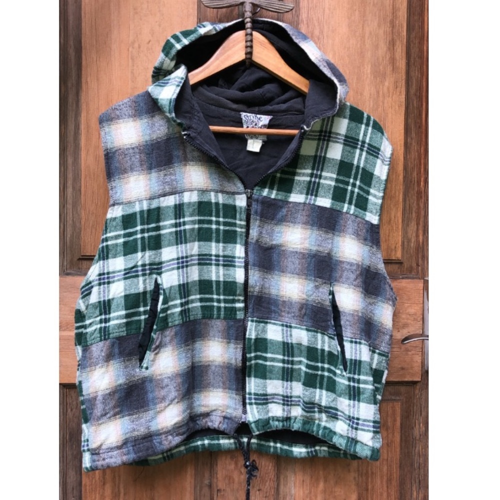Sold* Vintage plaid patchwork vest, Up to XL